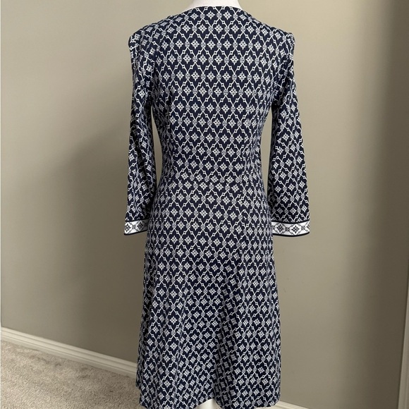 Talbots Blue and White A-line Dress with Long Sleeves - Picture 4 of 9